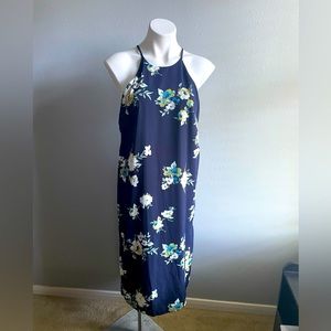 Soprano Women’s Medium Midi Dress Halter Straps Spring Summer Navy Blue Floral